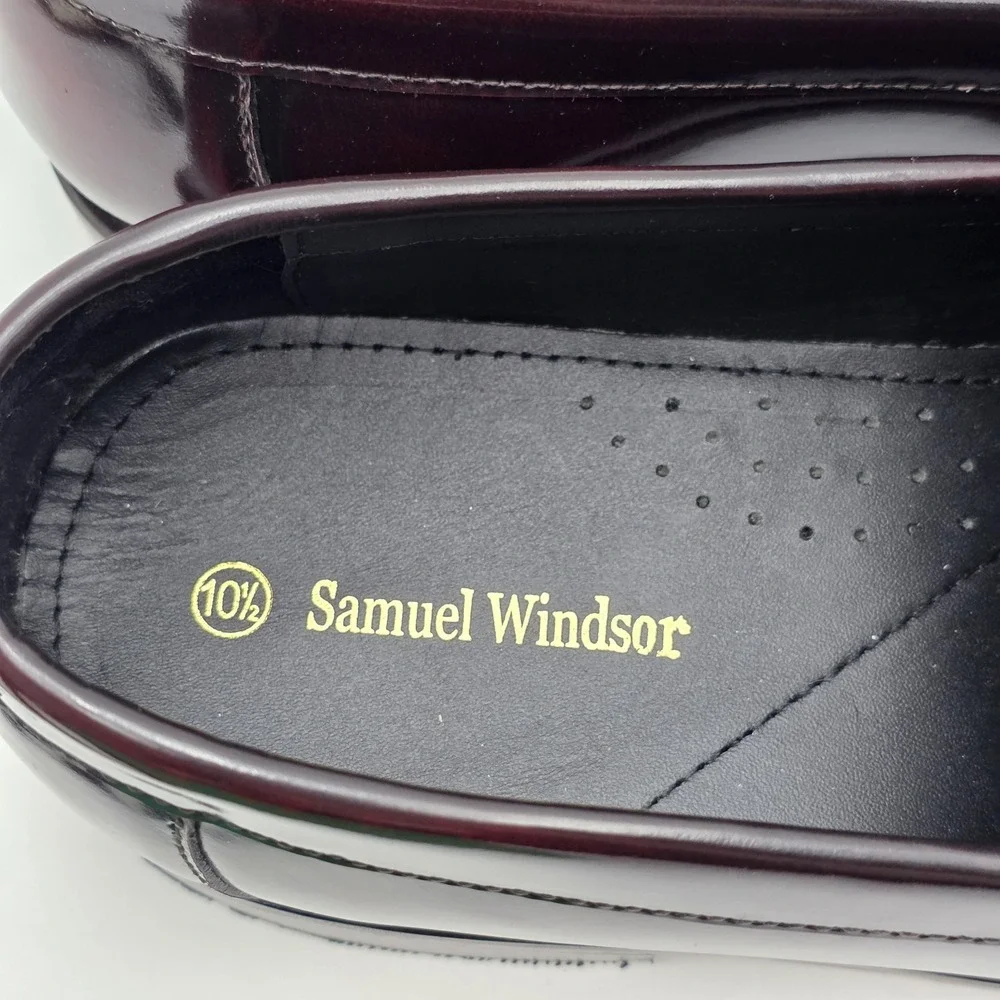 Samuel Windsor Tassel‎ Loafers Men's 10.5 Burgundy Oxblood Leather Shoes Fringed